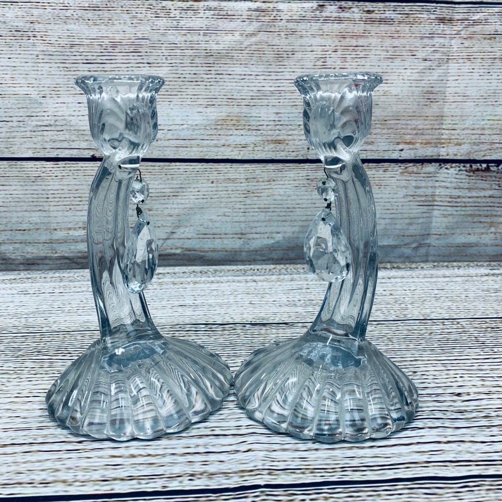 Crystal Candlestick Holders Set of 2‎ Glass Candle Holder with Pendant